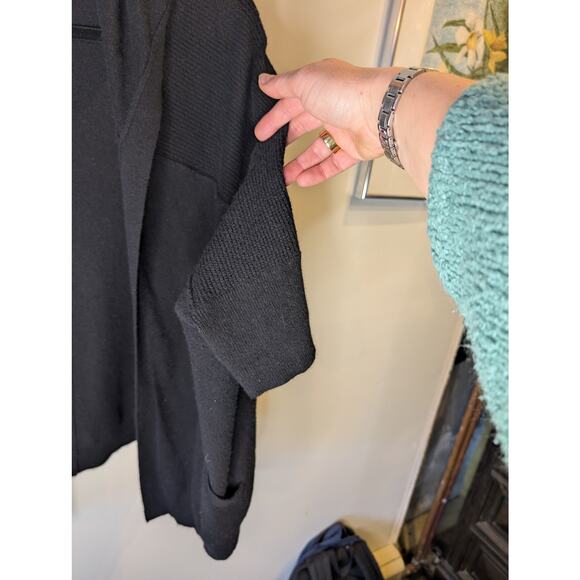 Splendid 100% Cashmere Black Hooded Open Front Cardigan Poncho Cozy Luxury XL - Picture 4 of 10